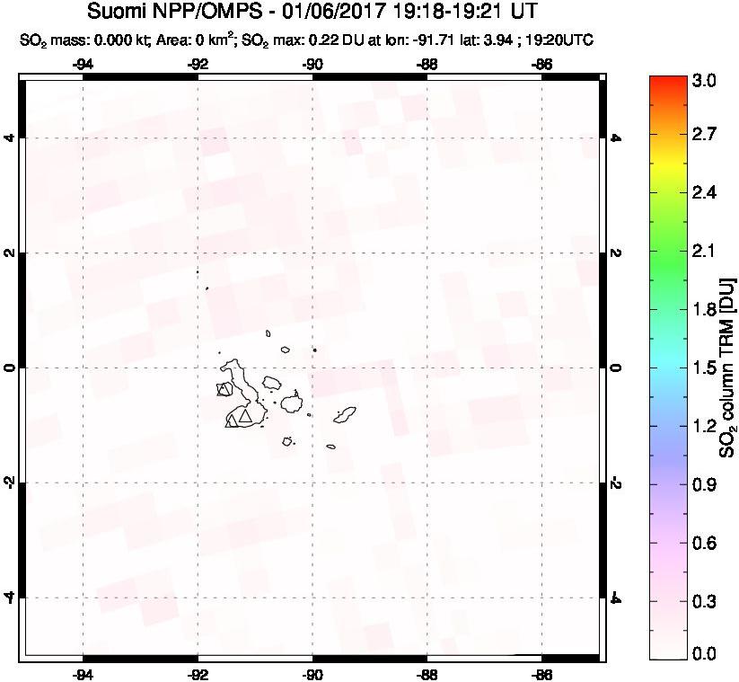 A sulfur dioxide image over Galápagos Islands on Jan 06, 2017.