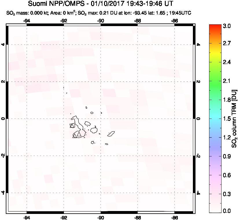 A sulfur dioxide image over Galápagos Islands on Jan 10, 2017.