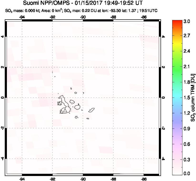 A sulfur dioxide image over Galápagos Islands on Jan 15, 2017.