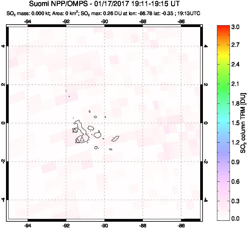 A sulfur dioxide image over Galápagos Islands on Jan 17, 2017.