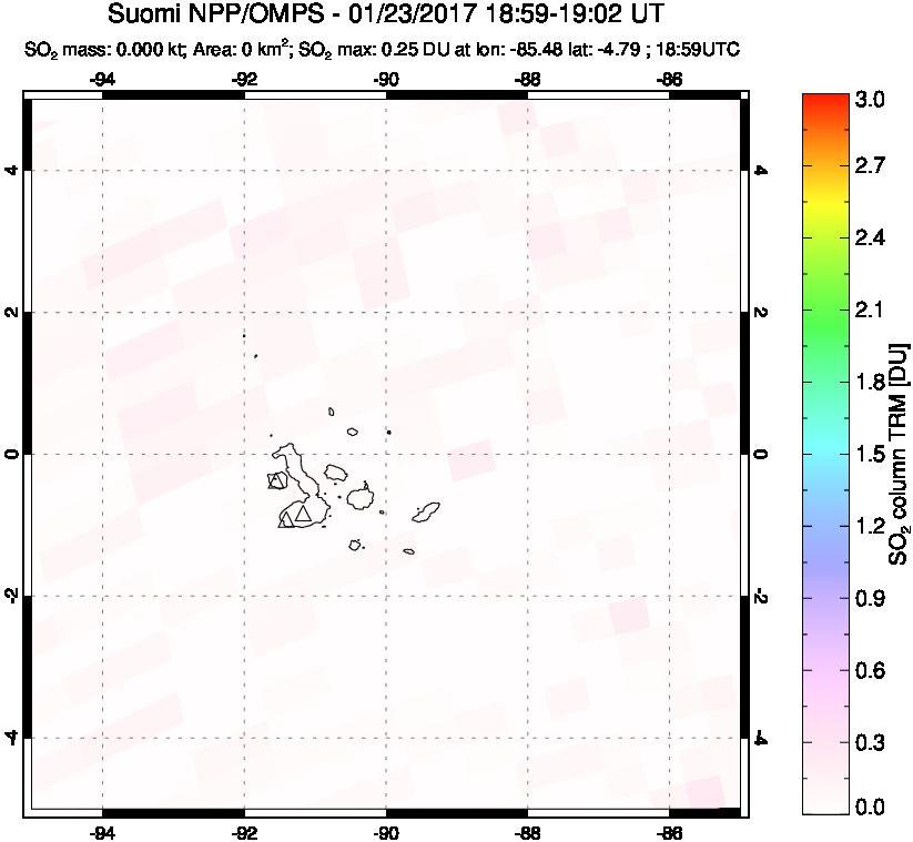 A sulfur dioxide image over Galápagos Islands on Jan 23, 2017.