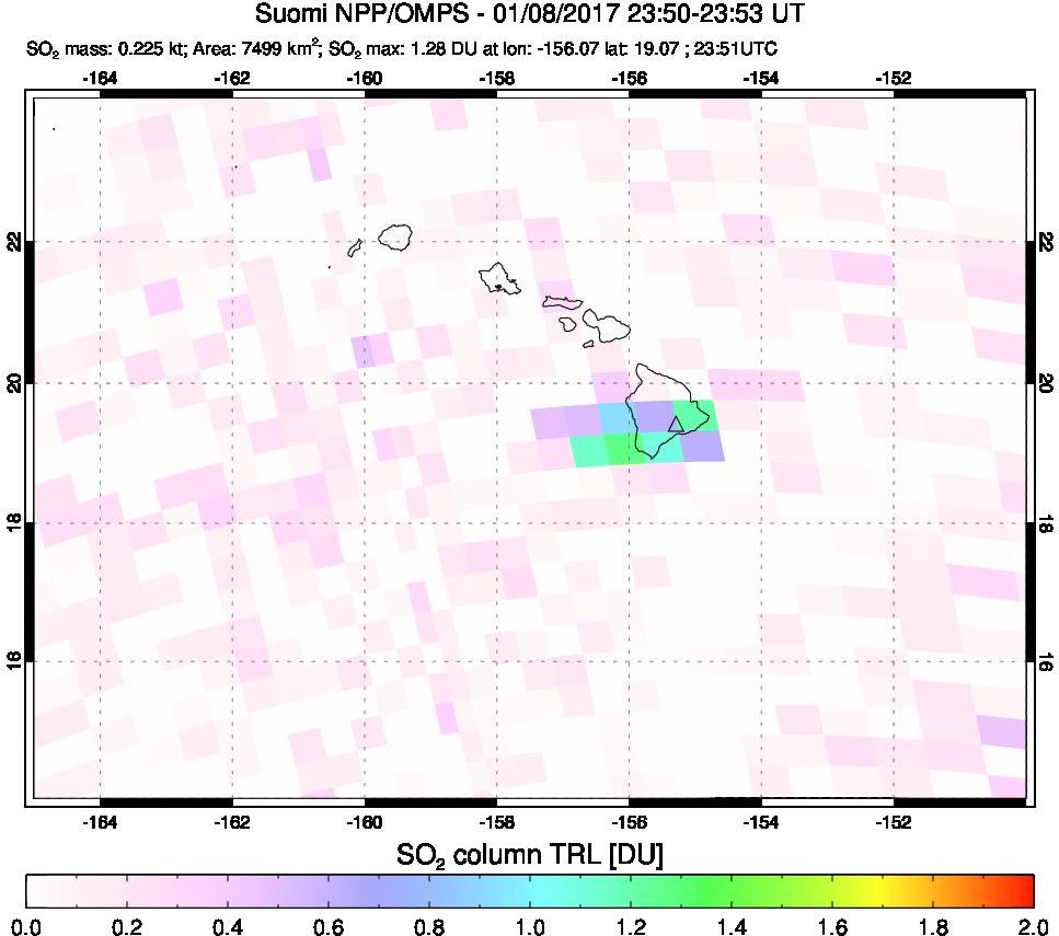 A sulfur dioxide image over Hawaii, USA on Jan 08, 2017.