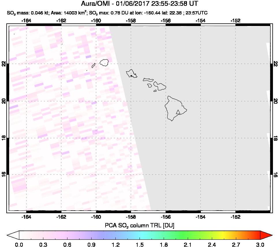 A sulfur dioxide image over Hawaii, USA on Jan 06, 2017.