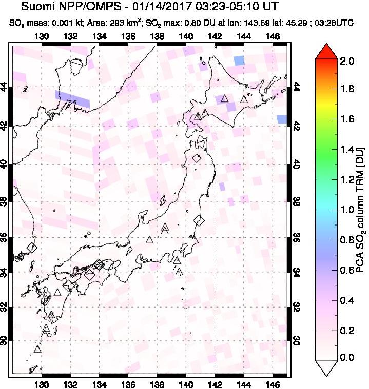 A sulfur dioxide image over Japan on Jan 14, 2017.