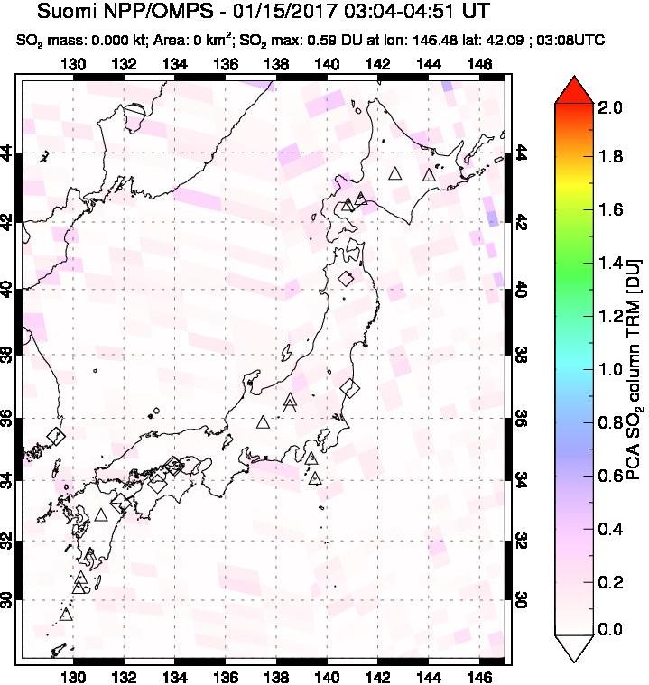 A sulfur dioxide image over Japan on Jan 15, 2017.