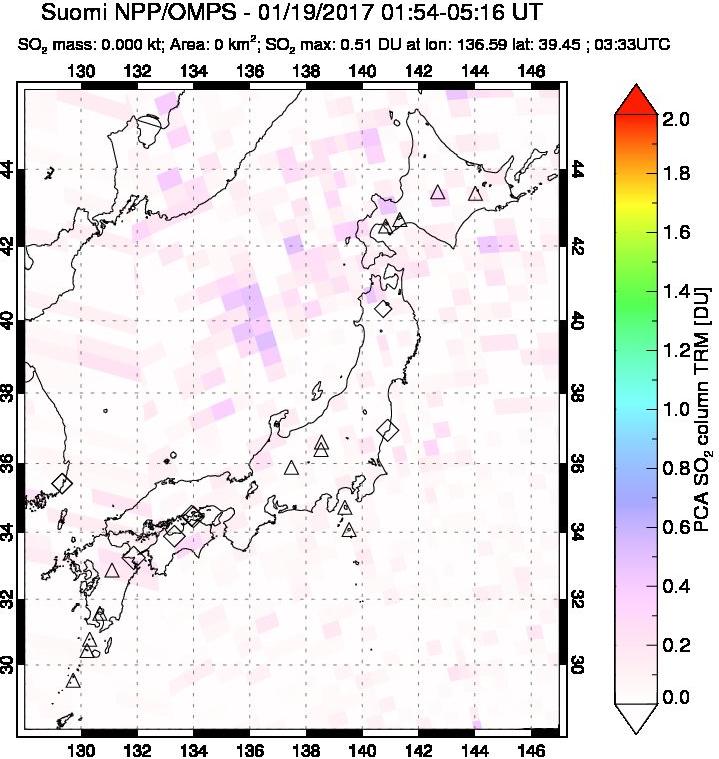 A sulfur dioxide image over Japan on Jan 19, 2017.