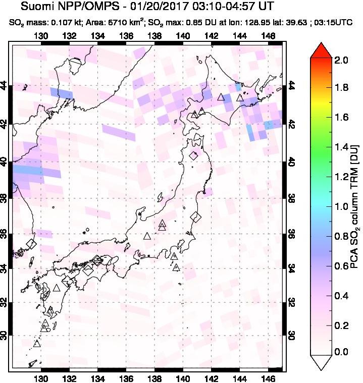 A sulfur dioxide image over Japan on Jan 20, 2017.