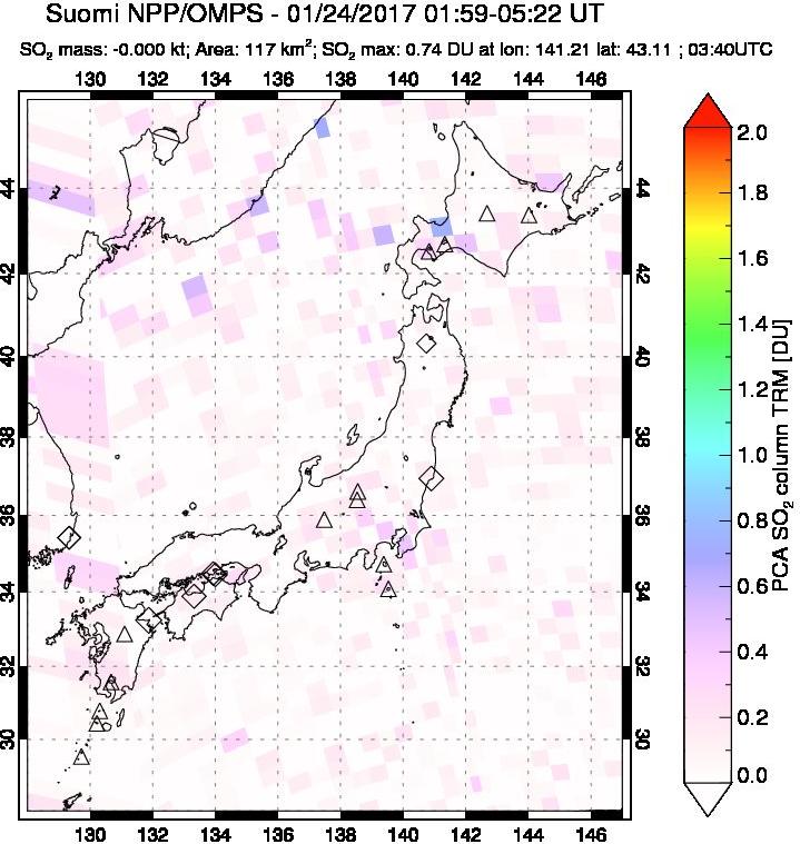 A sulfur dioxide image over Japan on Jan 24, 2017.