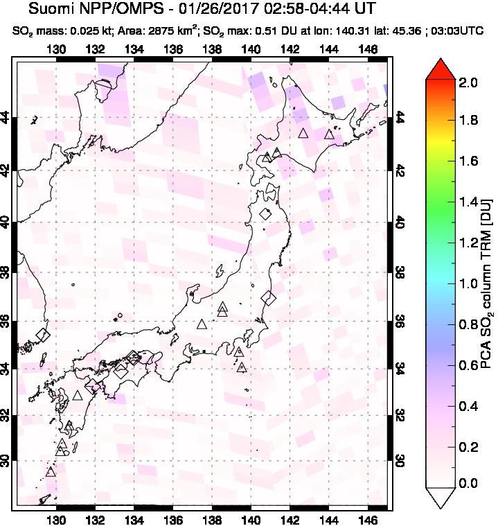 A sulfur dioxide image over Japan on Jan 26, 2017.
