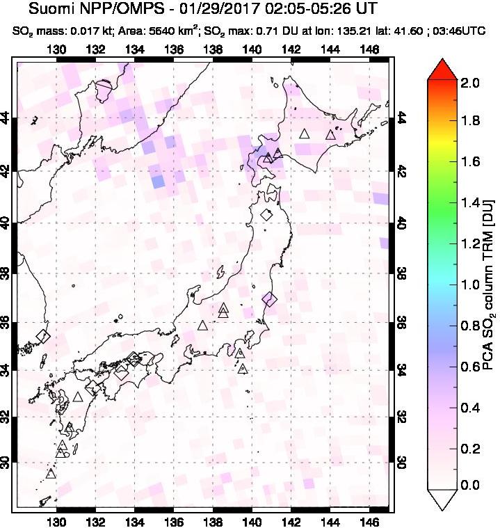 A sulfur dioxide image over Japan on Jan 29, 2017.