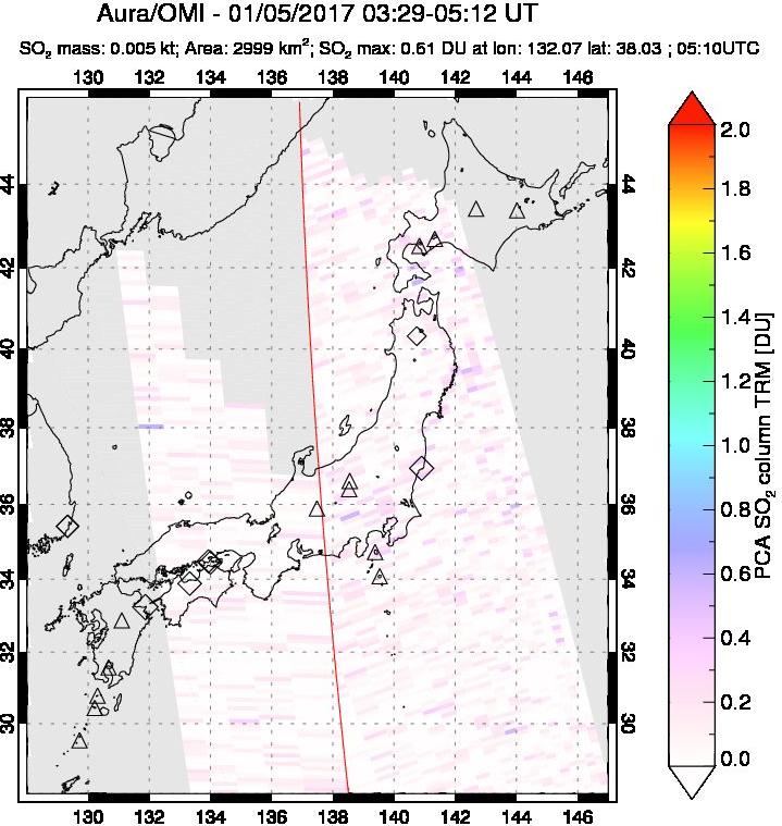 A sulfur dioxide image over Japan on Jan 05, 2017.