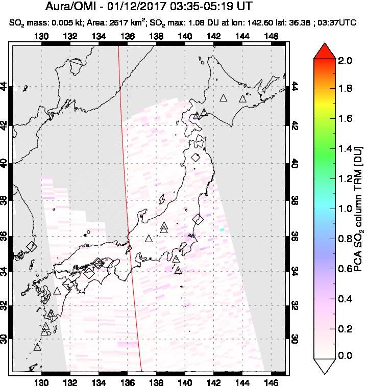 A sulfur dioxide image over Japan on Jan 12, 2017.