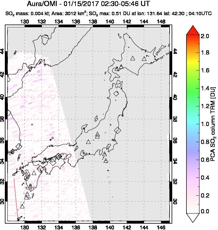 A sulfur dioxide image over Japan on Jan 15, 2017.