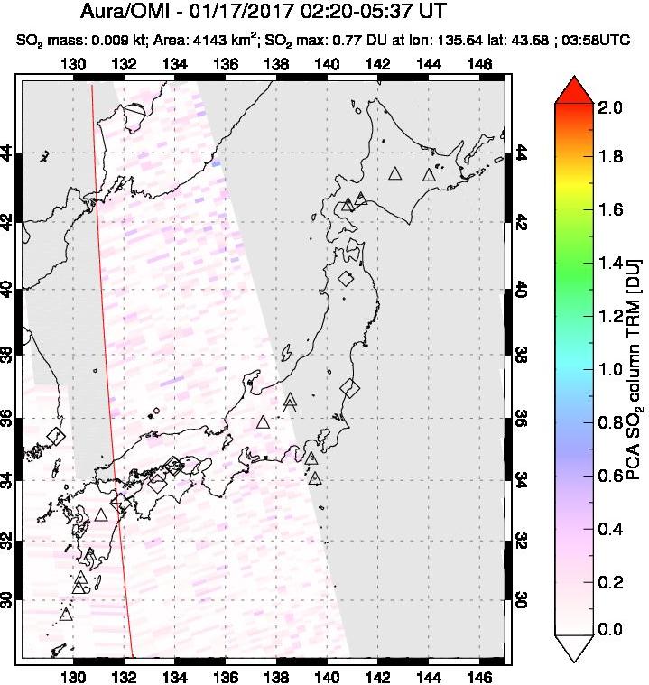 A sulfur dioxide image over Japan on Jan 17, 2017.