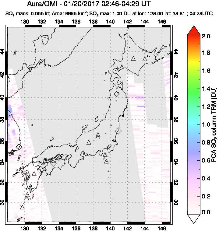 A sulfur dioxide image over Japan on Jan 20, 2017.