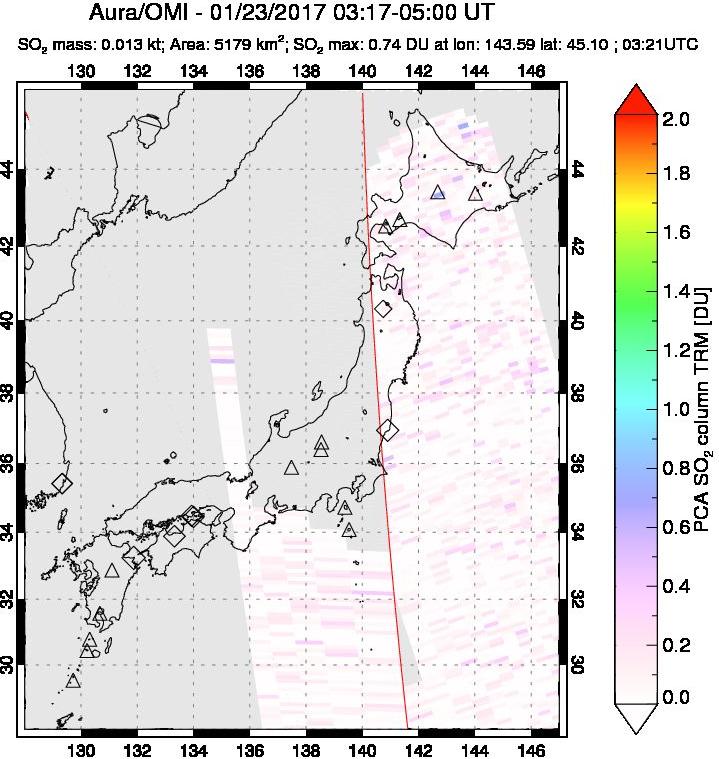 A sulfur dioxide image over Japan on Jan 23, 2017.