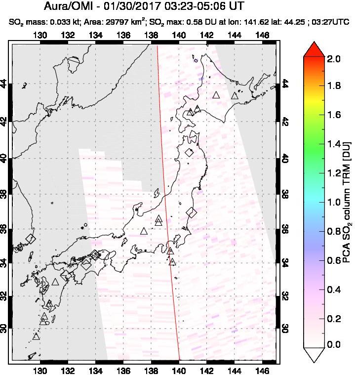 A sulfur dioxide image over Japan on Jan 30, 2017.