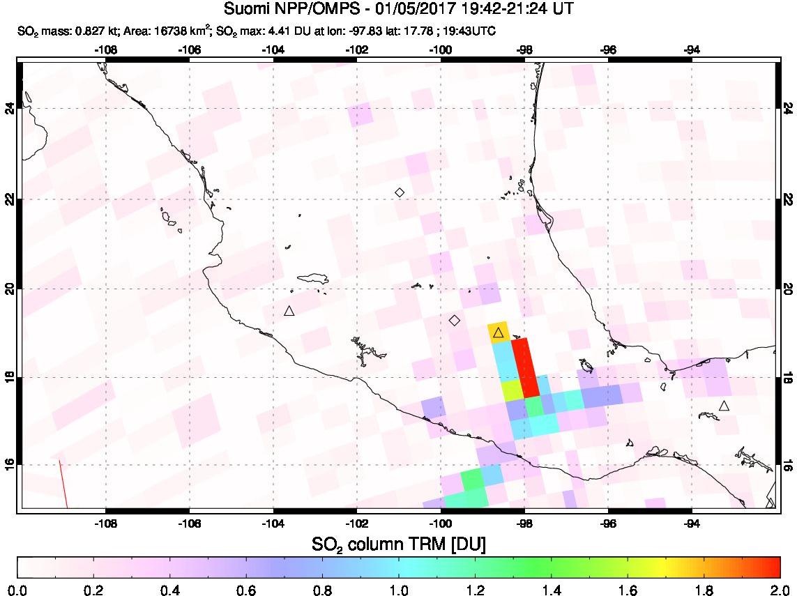 A sulfur dioxide image over Mexico on Jan 05, 2017.
