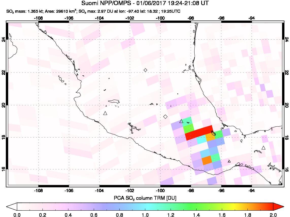 A sulfur dioxide image over Mexico on Jan 06, 2017.