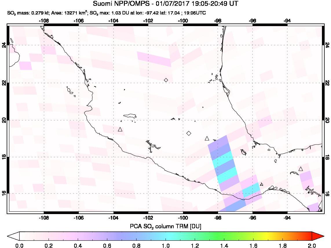 A sulfur dioxide image over Mexico on Jan 07, 2017.