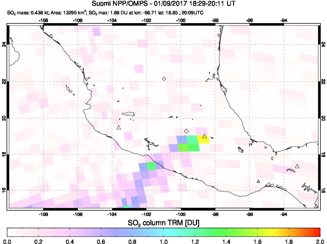 A sulfur dioxide image over Mexico on Jan 09, 2017.