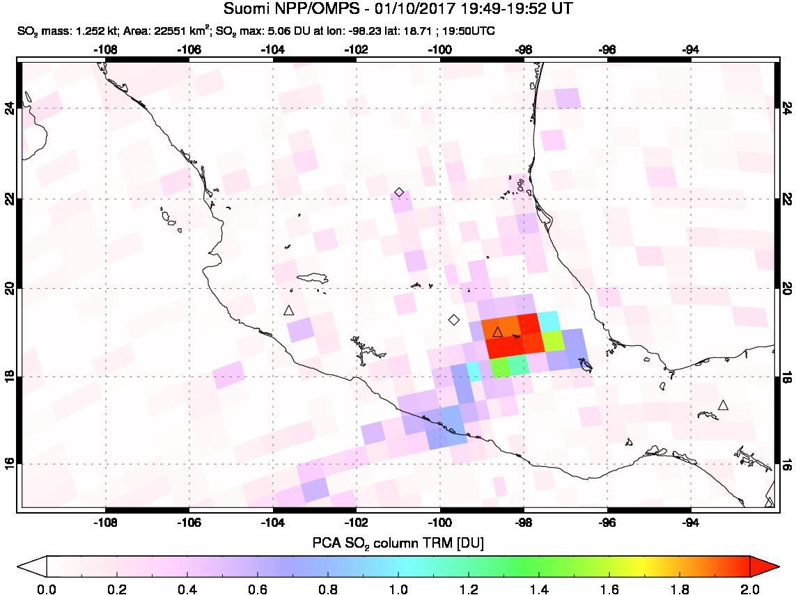A sulfur dioxide image over Mexico on Jan 10, 2017.
