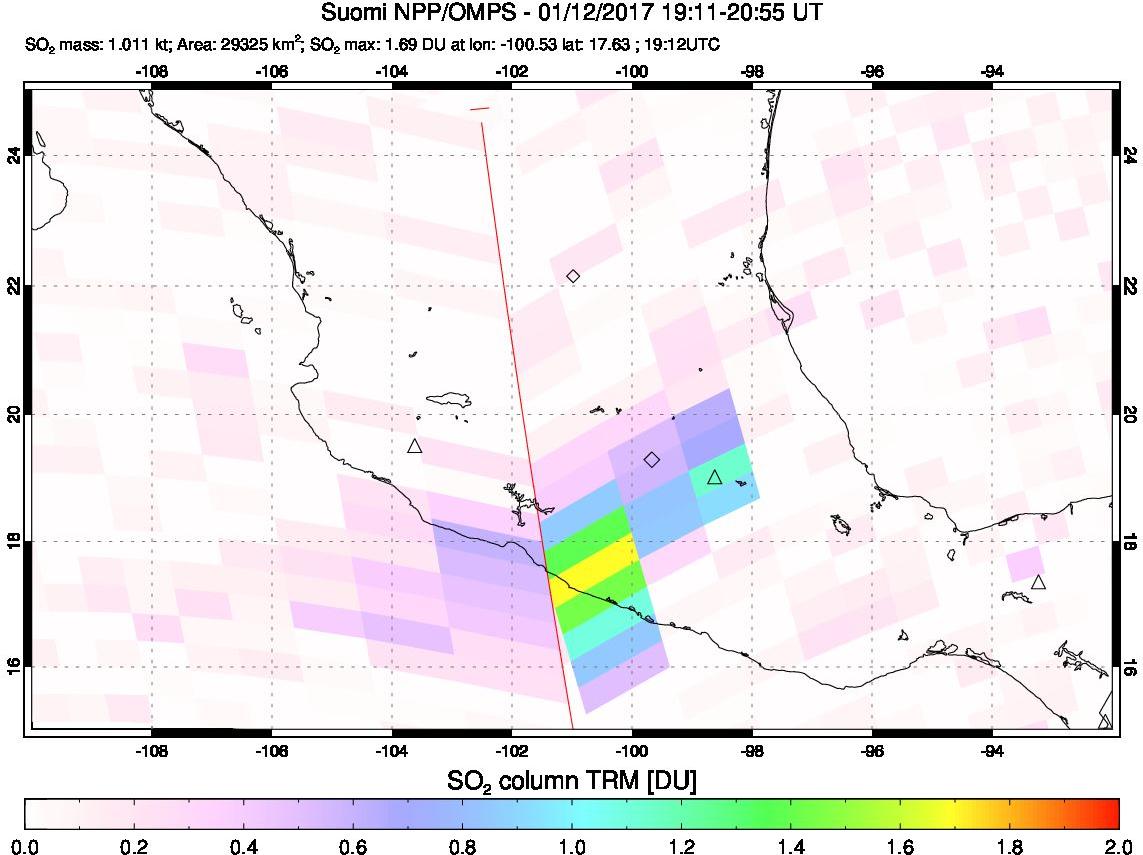 A sulfur dioxide image over Mexico on Jan 12, 2017.