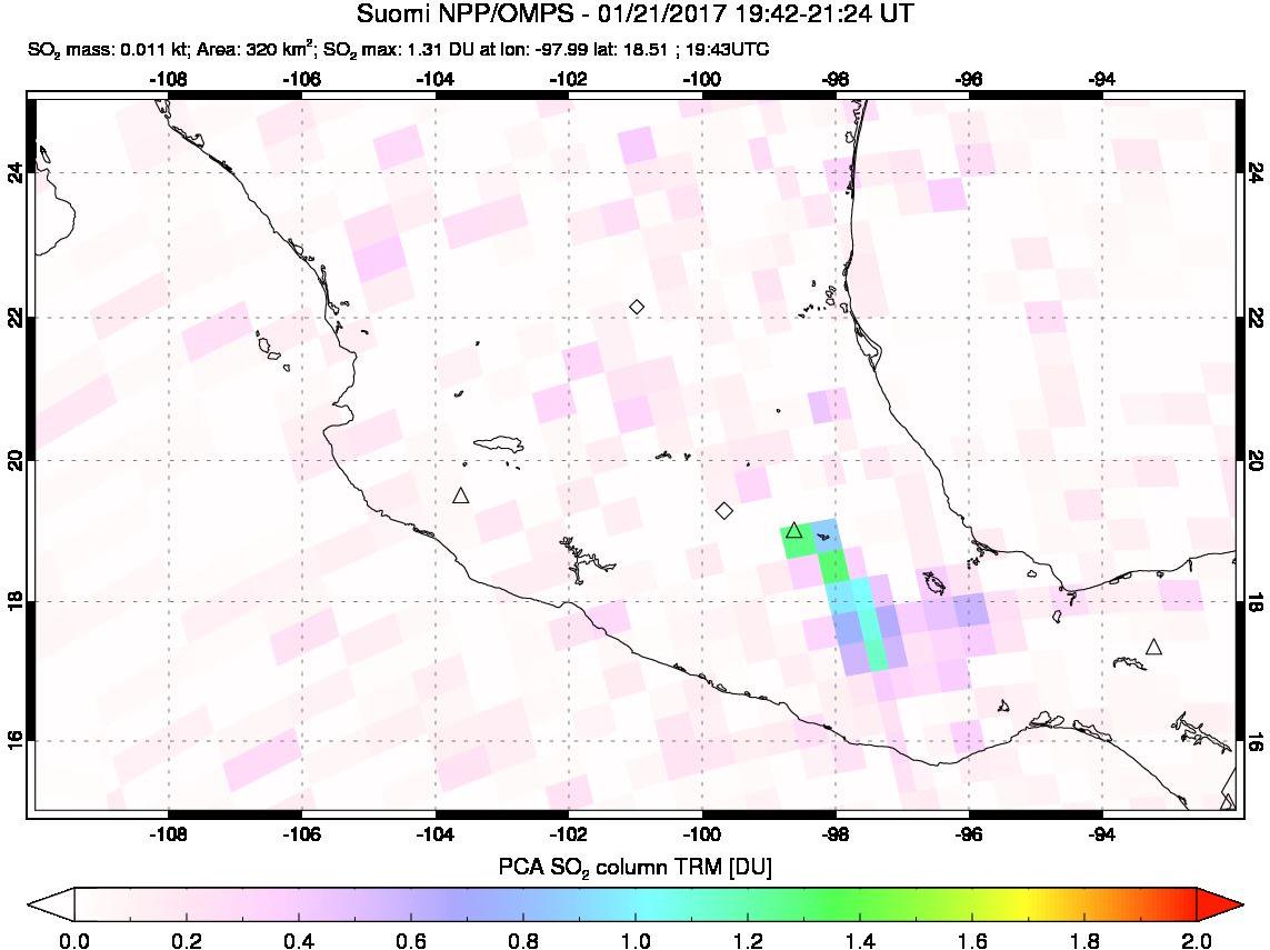 A sulfur dioxide image over Mexico on Jan 21, 2017.