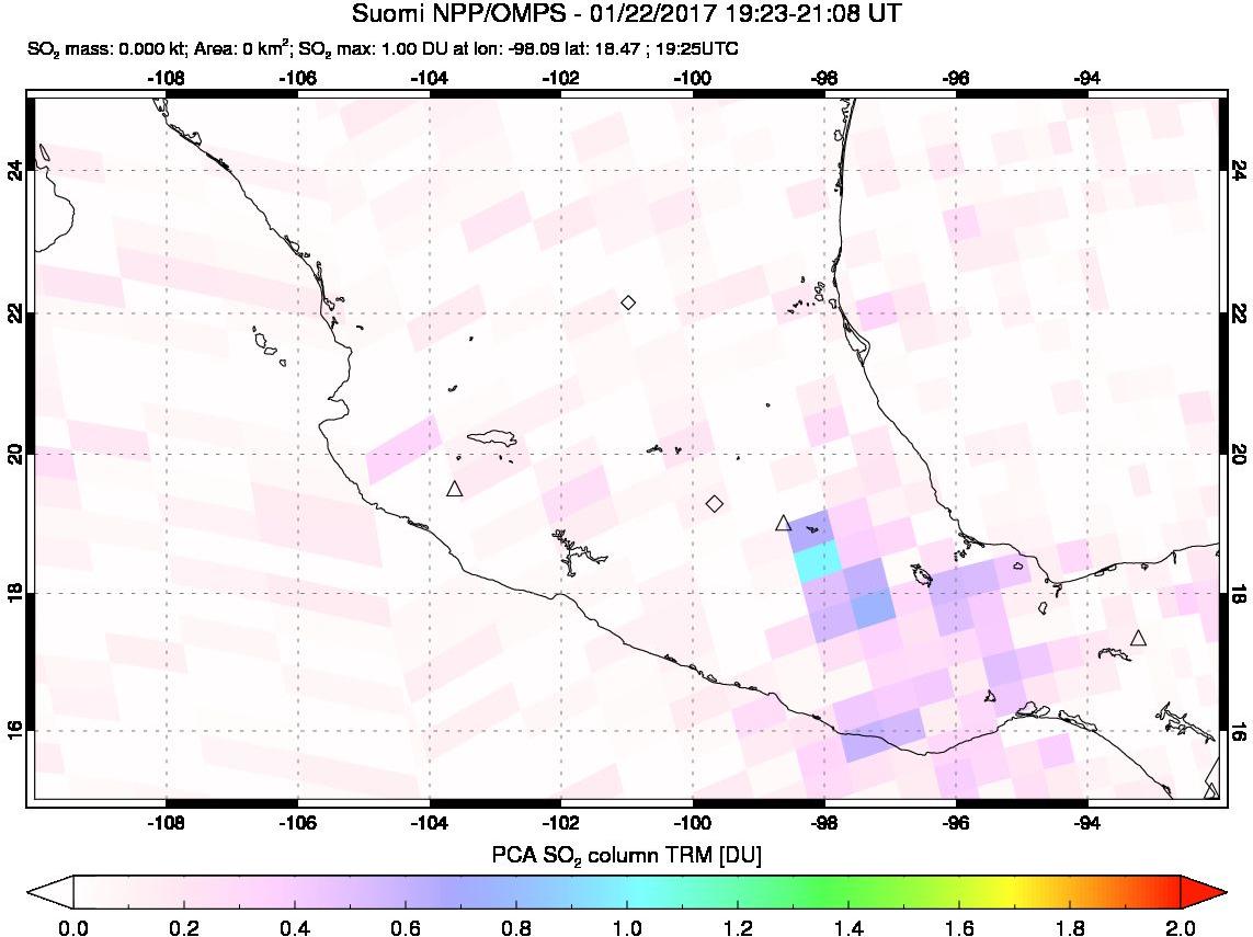 A sulfur dioxide image over Mexico on Jan 22, 2017.