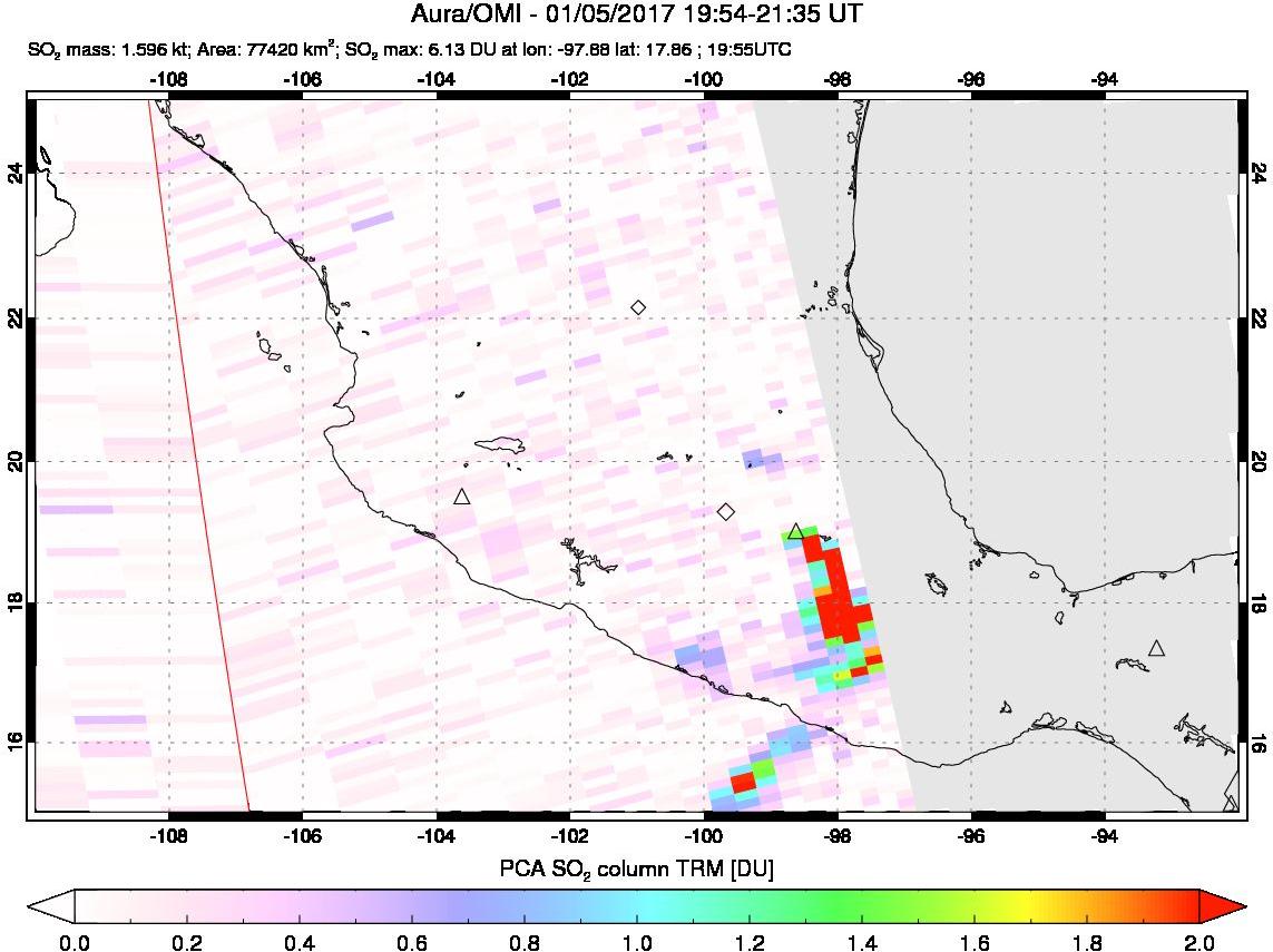 A sulfur dioxide image over Mexico on Jan 05, 2017.