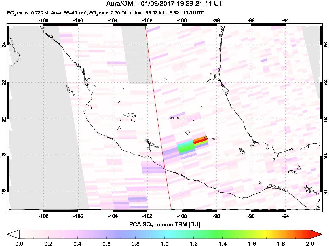 A sulfur dioxide image over Mexico on Jan 09, 2017.