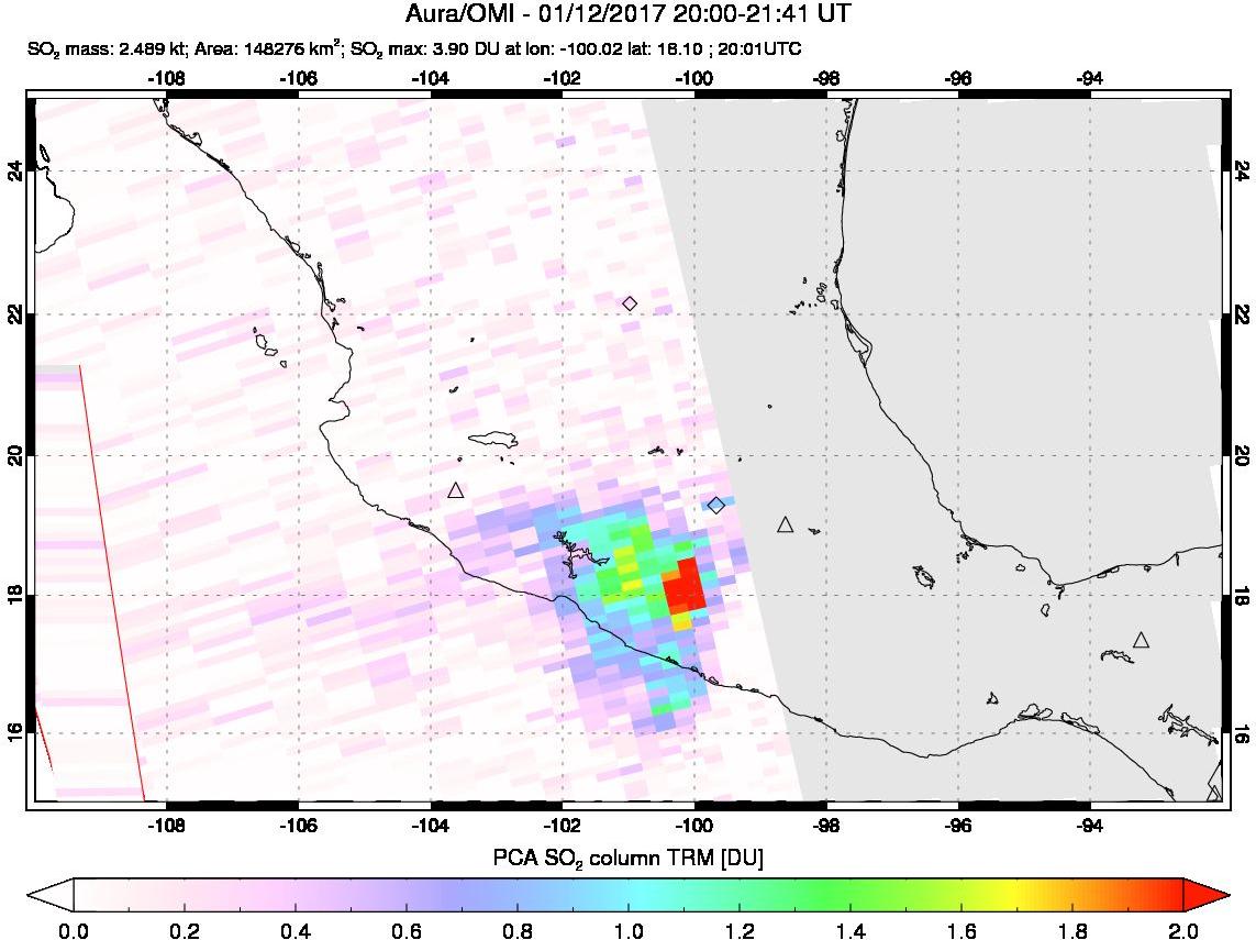 A sulfur dioxide image over Mexico on Jan 12, 2017.
