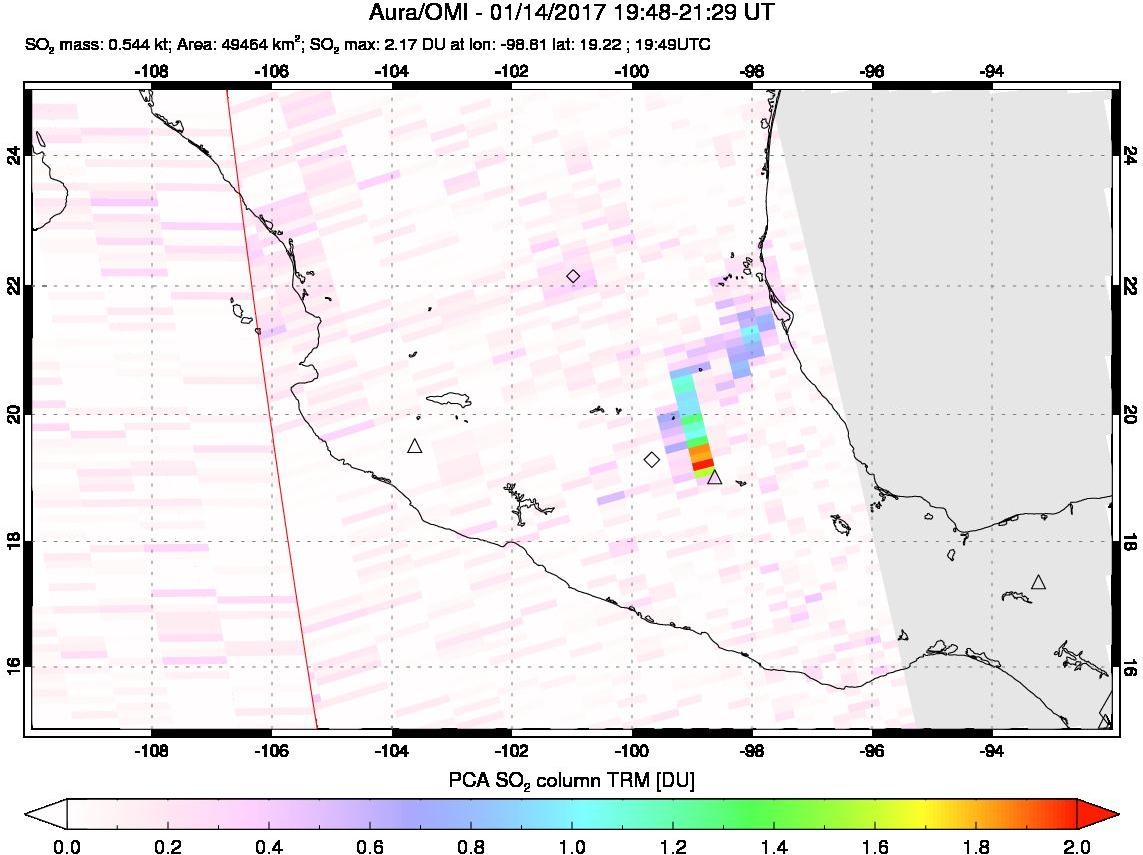 A sulfur dioxide image over Mexico on Jan 14, 2017.