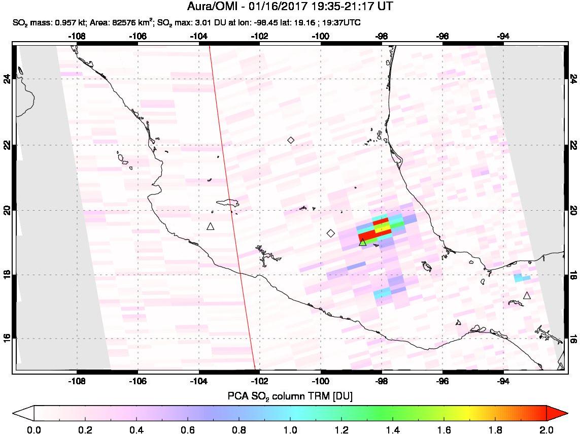 A sulfur dioxide image over Mexico on Jan 16, 2017.