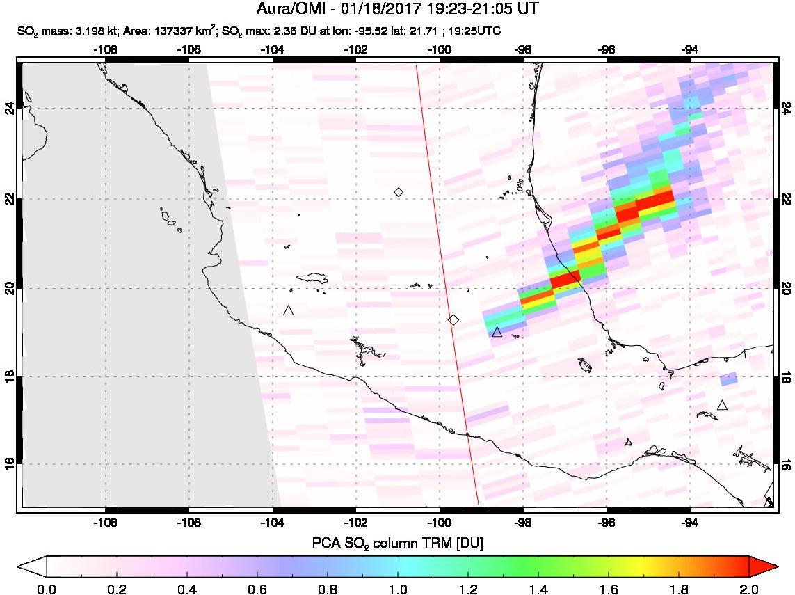 A sulfur dioxide image over Mexico on Jan 18, 2017.