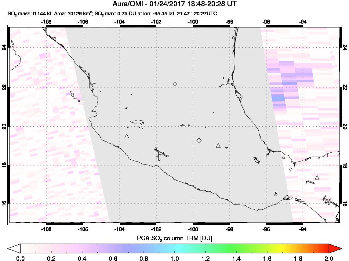 A sulfur dioxide image over Mexico on Jan 24, 2017.