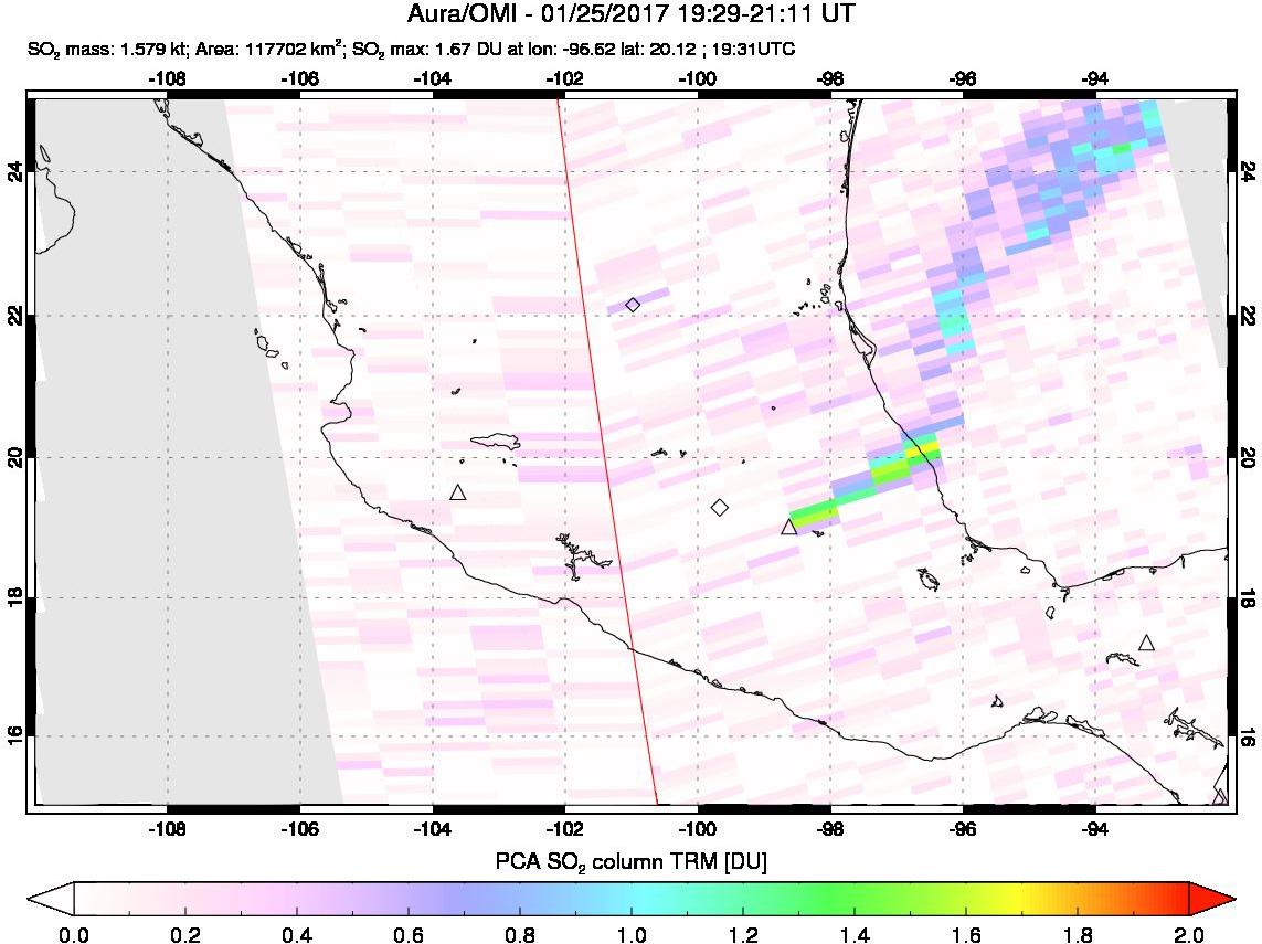 A sulfur dioxide image over Mexico on Jan 25, 2017.