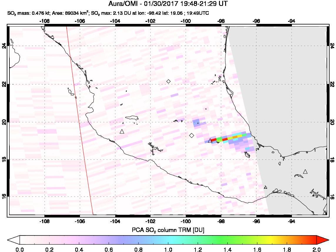 A sulfur dioxide image over Mexico on Jan 30, 2017.