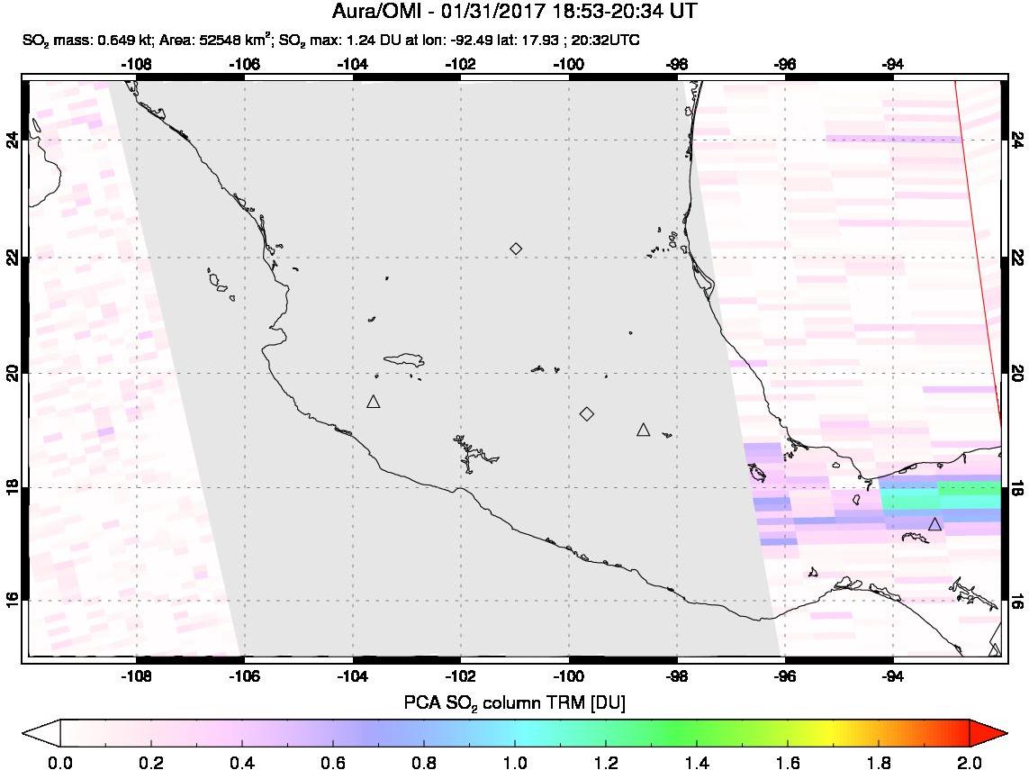 A sulfur dioxide image over Mexico on Jan 31, 2017.