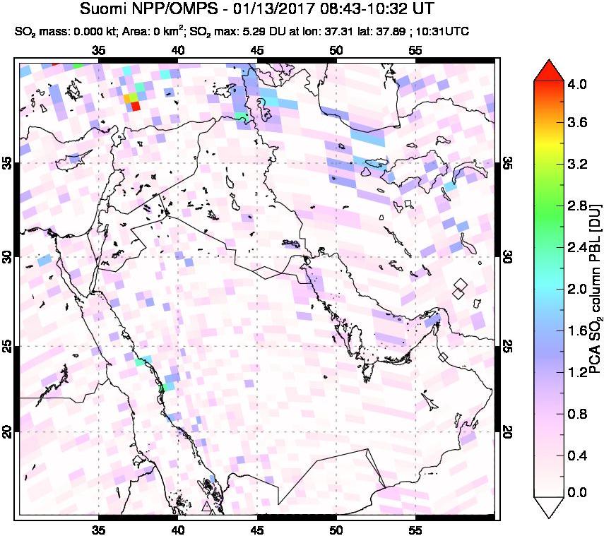 A sulfur dioxide image over Mideast on Jan 13, 2017.