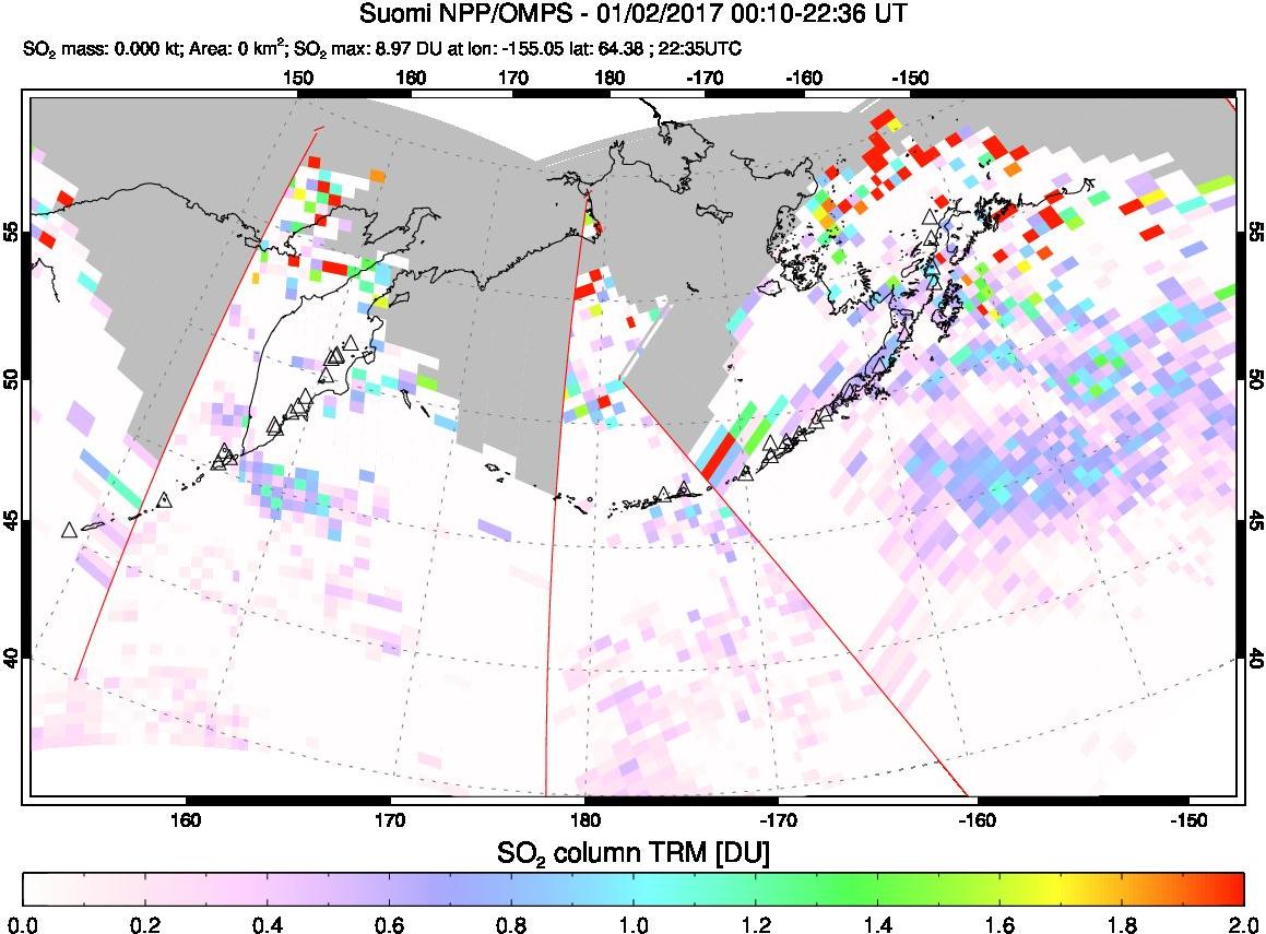 A sulfur dioxide image over North Pacific on Jan 02, 2017.