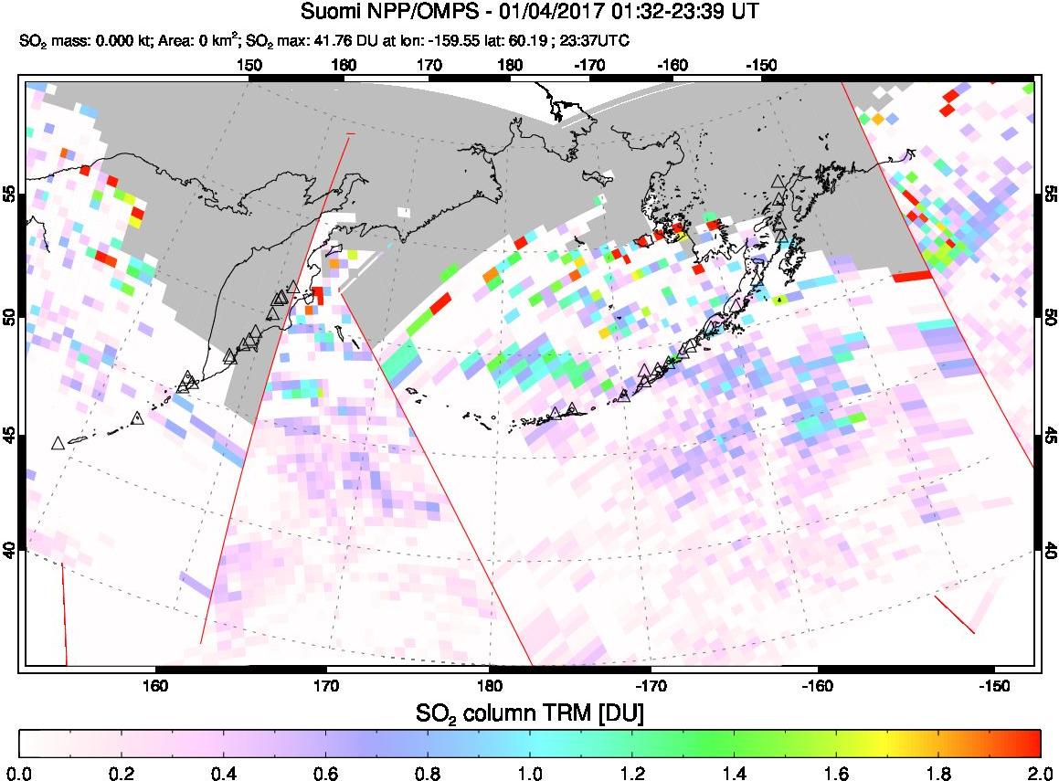 A sulfur dioxide image over North Pacific on Jan 04, 2017.