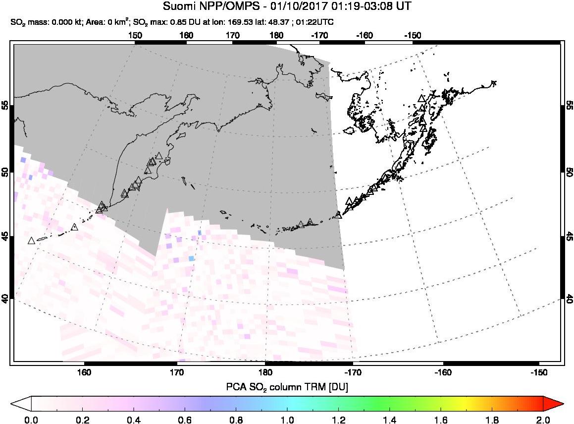 A sulfur dioxide image over North Pacific on Jan 10, 2017.