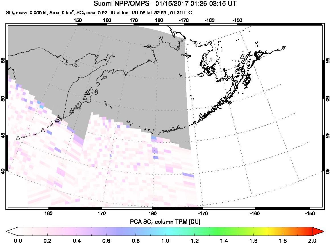 A sulfur dioxide image over North Pacific on Jan 15, 2017.