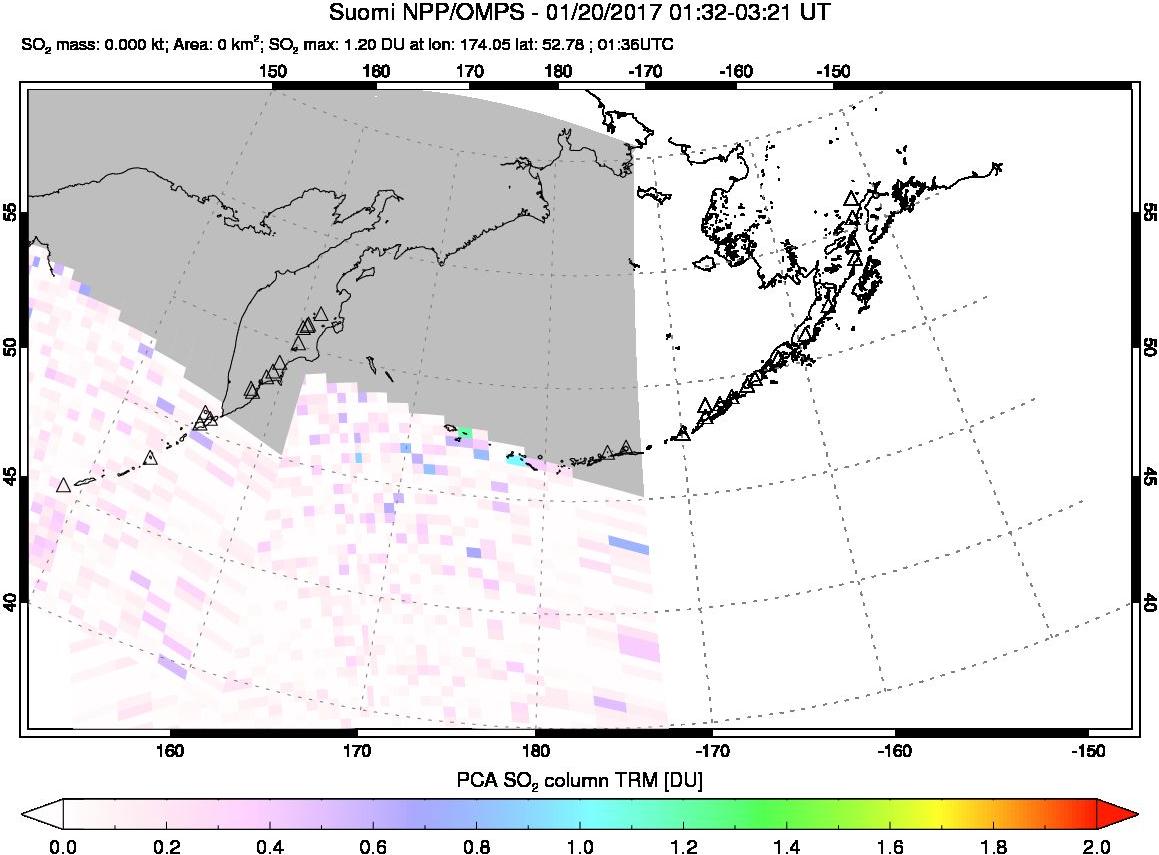 A sulfur dioxide image over North Pacific on Jan 20, 2017.
