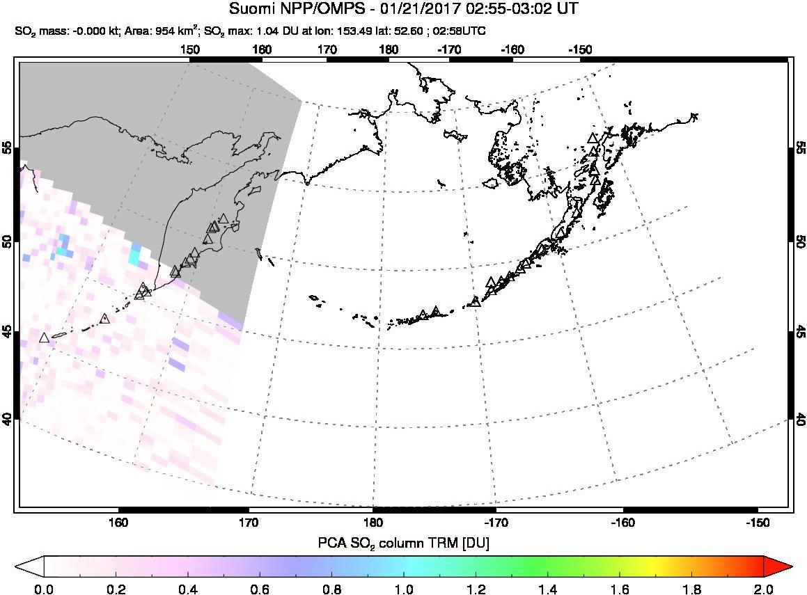 A sulfur dioxide image over North Pacific on Jan 21, 2017.