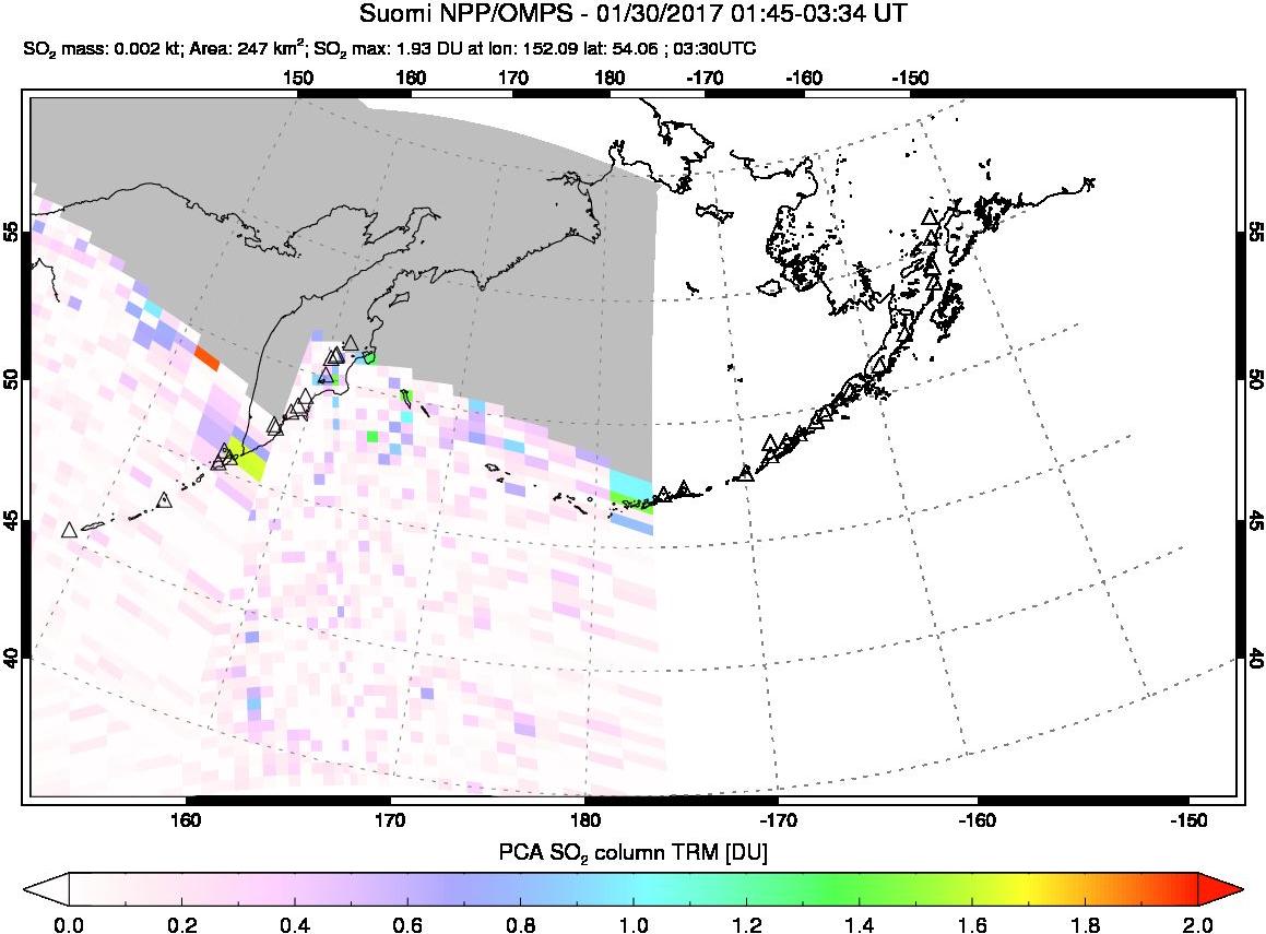 A sulfur dioxide image over North Pacific on Jan 30, 2017.