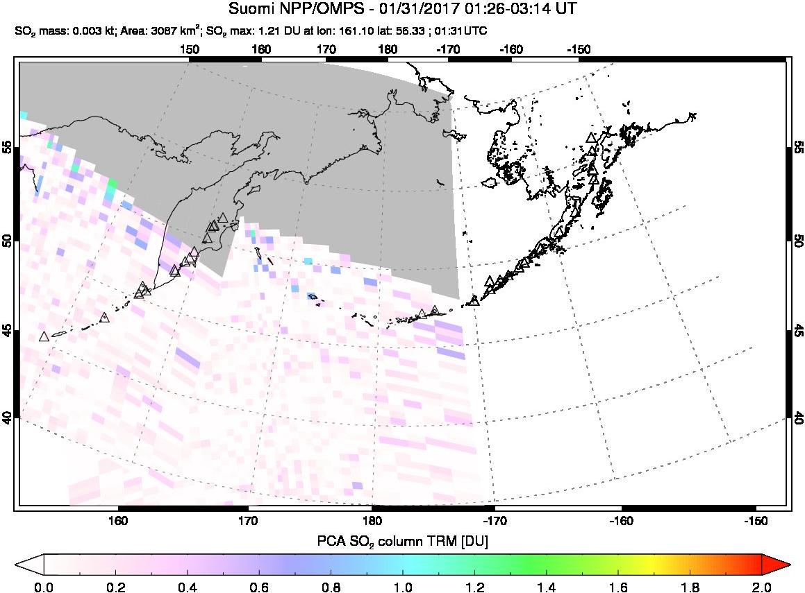 A sulfur dioxide image over North Pacific on Jan 31, 2017.