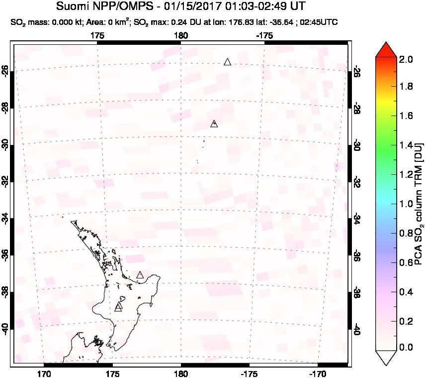 A sulfur dioxide image over New Zealand on Jan 15, 2017.