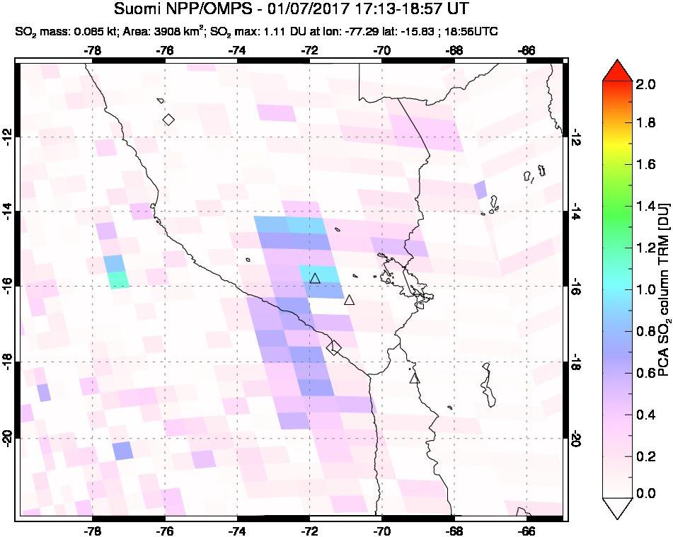 A sulfur dioxide image over Peru on Jan 07, 2017.